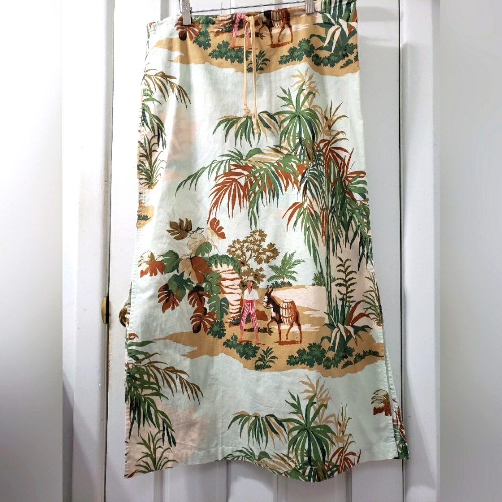 Vintage Liz Claiborne 100% Cotton exotic print Long Maxi Skirt Size 4
